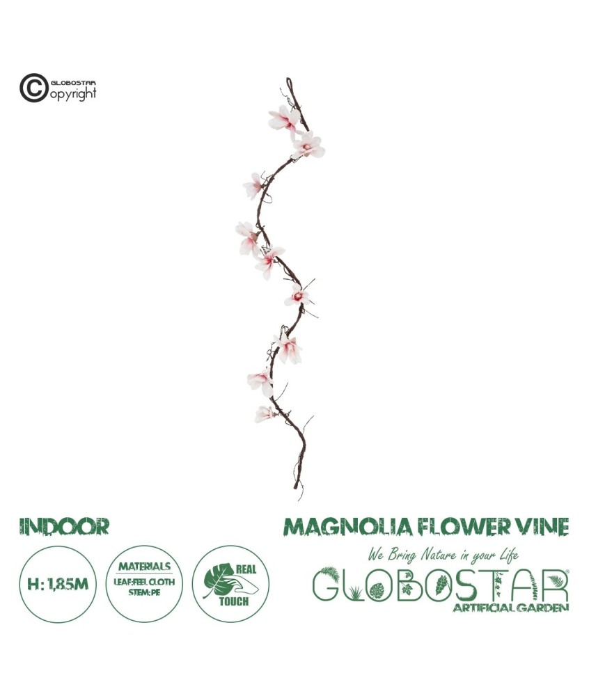 GloboStar® Artificial Garden MAGNOLIA FLOWER VINE 21470 Τεχνητό Διακοσμητικό Κλαδί Μανόλιας Y185cm